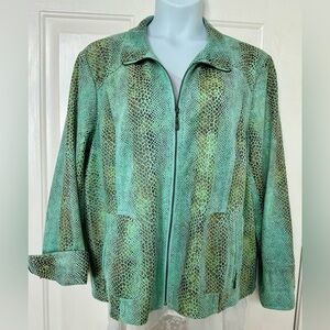 Dialogue Green and Brown Snake Patterned Bomber Jacket 3X